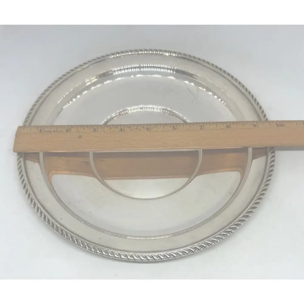 Mid 20th Century 9.5” Round Silver-Plated Serving Tray Platter Rope-Style Border